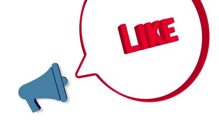 Aufkleber - Megaphone with speech bubble in 3d style on white background. Like text. Loudspeaker. 4K video motion graphic