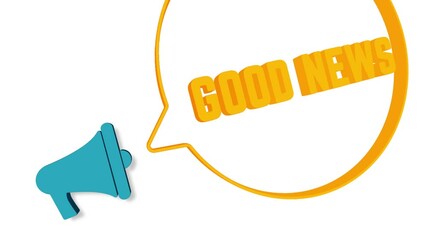 Aufkleber - Megaphone with speech bubble in 3d style on white background. Good news text. Loudspeaker. 4K video motion graphic