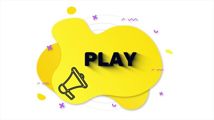 Leinwandbilder - Black megaphone with text Play. Memphis style banner with abstract geometric shapes on yellow background. Banner and outline round elements with megaphone. 4K video motion graphic