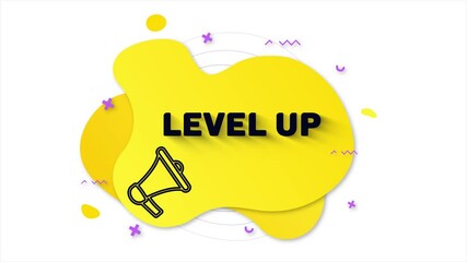 Leinwandbilder - Megaphone with text Level up. Memphis style banner with abstract geometric shapes on yellow background. Banner and outline round elements with megaphone. 4K video motion graphic