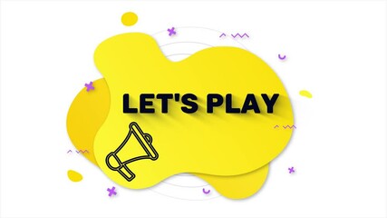 Fototapete - Megaphone with text Let's play. Memphis style banner with abstract geometric shapes on yellow background. Banner and outline round elements with megaphone. 4K video motion graphic
