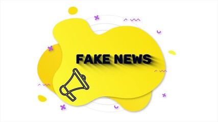 Aufkleber - Megaphone with text Fake news. Memphis style banner with abstract geometric shapes on yellow background. Banner and outline round elements with megaphone. 4K video motion graphic