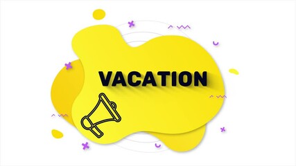 Aufkleber - Megaphone with text Vacation. Memphis style banner with abstract geometric shapes on yellow background. Banner and outline round elements with megaphone. 4K video motion graphic