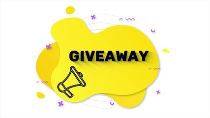 Leinwandbilder - Megaphone with text Giveaway. Memphis style banner with abstract geometric shapes on yellow background. Banner and outline round elements with megaphone. 4K video motion graphic