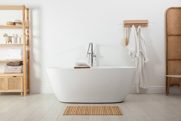 Poster - Stylish bathroom interior with modern white tub