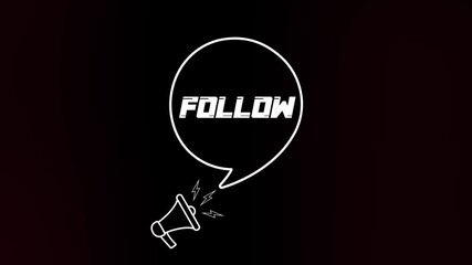 Aufkleber - Megaphone with speech bubble and follow text on old tv glitch interference screen. Animation of retro Follow text. 4K video motion graphic