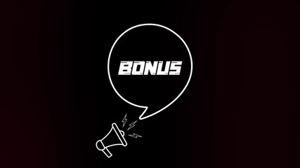Aufkleber - Megaphone with speech bubble and bonus text on old tv glitch interference screen. Animation of retro Bonus text. 4K video motion graphic