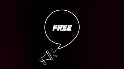 Fototapete - Megaphone with speech bubble and the free text on old tv glitch interference screen. Animation of retro Free text. 4K video motion graphic