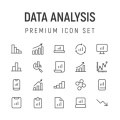 Poster - Vector set of data analysis thin line icons.