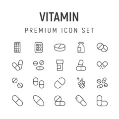 Poster - Simple line set of vitamin icons.