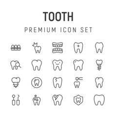 Poster - Stroke vector tooth line icons.