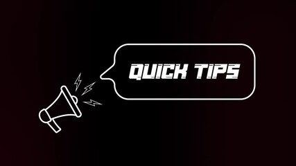 Aufkleber - Megaphone with speech bubble and the Quick tips text on old tv glitch interference screen. Animation of retro quick tips text. 4K video motion graphic