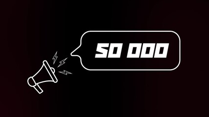 Leinwandbilder - Megaphone with speech bubble and the number 50K on old tv glitch interference screen. Animation of retro 50000 subscribers text. 4K video motion graphic