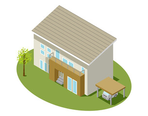 Wall Mural - Isometric residential house - Wooden balcony