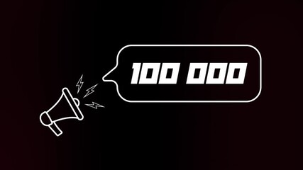 Aufkleber - Megaphone with speech bubble and the number 100K on old tv glitch interference screen. Animation of retro 100000 subscribers text. 4K video motion graphic