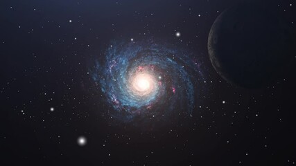 spiral galaxy and a planet in the universe