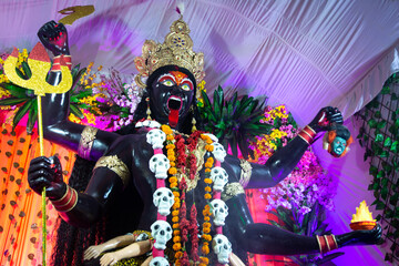 Idol of hindu goddess kali during navratri festival