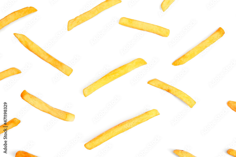 Tasty french fries on white background