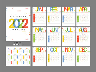 Canvas Print - Complete Set Of 2022 Yearly Calendar Design In Two Formats.