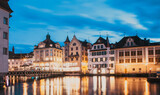 Fototapeta Paryż - beautiful historic city center of Lucerne with famous buildings and lake Lucerne (Vierwaldstattersee), Canton of Lucerne, Switzerland