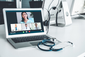 Poster - telemedicine service online video call for doctor to actively chat with patient via remote healthcar