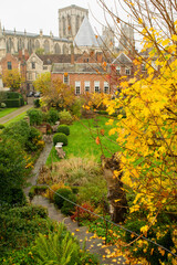 Wall Mural - Colorful autumn gardens of british house with view of York Minster in York England