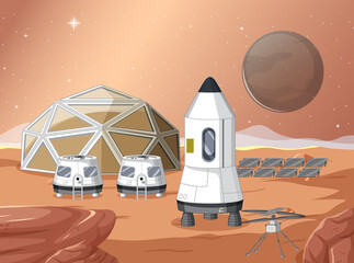 Wall Mural - Space station on planet landscape