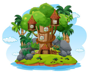 Poster - Fantasy tree house on white background