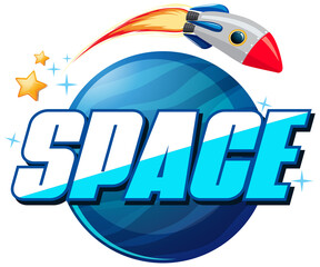 Wall Mural - Space word logo design with spaceship