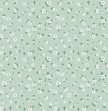 Seamless Floral Pattern. Ditsy Background Of Small White Flowers. Vector Pattern. Elegant Template For Fashion Prints. Gray Blue Background. Summer And Spring Motifs.