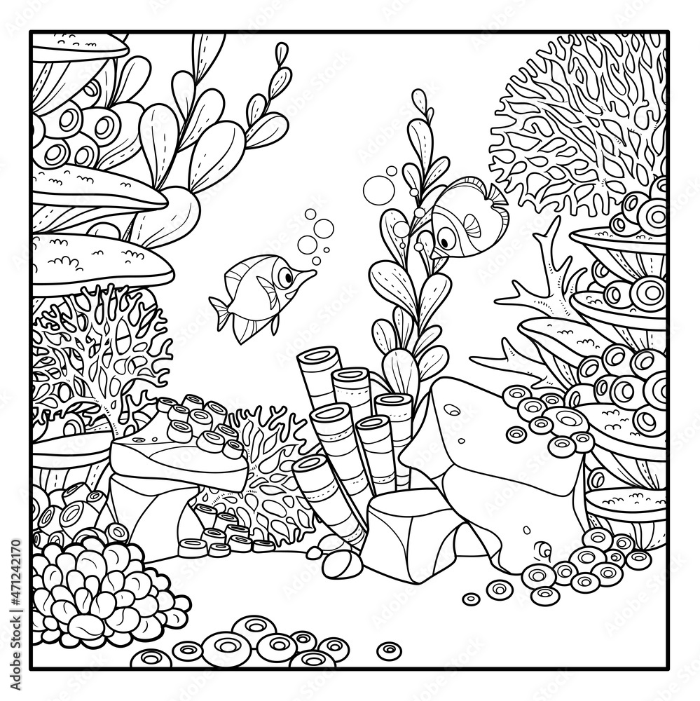 Underwater world with corals and anemones grows on sandstone and ...