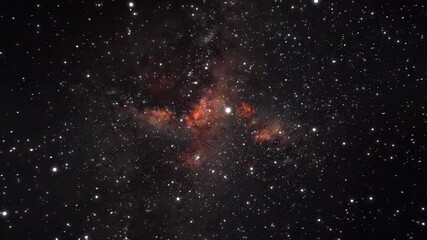 Wall Mural - camera flying through the clouds and star field in outer space. animation of flying through glowing 