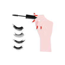 Curvy Eyelashes Black Mascara Makeup Clipart Isolated On White. Sassy Girl Power Illustration Collection.