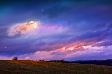 Wall Mural - full moon on colorful night sky.abstract background.