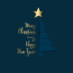 Wall Mural - christmas dark card with tree made from paper stripes