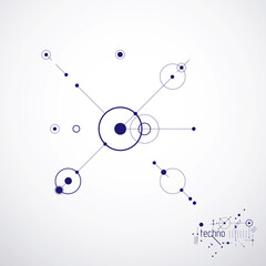 Poster - Technical plan, abstract engineering draft for use in graphic and web design. Vector drawing of industrial system created with lines and circles.
