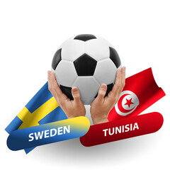 Soccer football competition match, national teams sweden vs tunisia