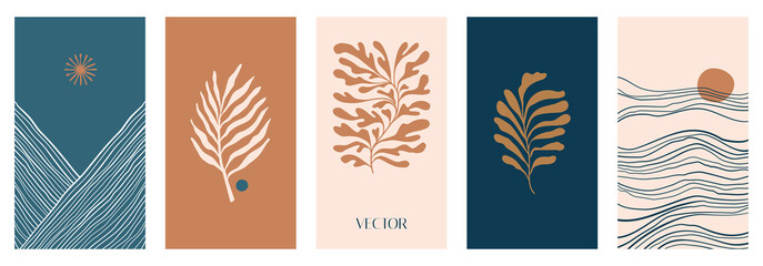 Aufkleber - Vector illustration in simple modern style - vertical abstract backgrounds and graphic prints - decorative frames with copy space for text for social media stories in boho minimal style