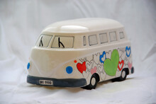 Toy Van With Hearts, Symbol Of Peace And Love, On A White Background