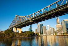 Story Bridge With Brisbane City In The Background Early In The Morning