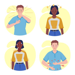 Poster - people with post covid syndrome semi flat color vector character set. posing figure. full body peopl