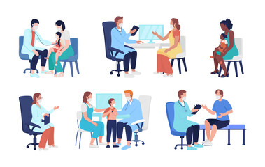 Poster - family doctor semi flat color vector character set. posing figures. full body people on white. healt