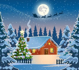 Wall Mural - Winter snow landscape and houses