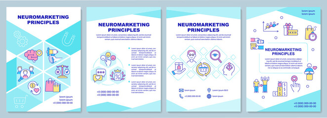 Neuromarketing principles brochure template. Emotional marketing. Flyer, booklet, leaflet print, cover design with linear icons. Vector layouts for presentation, annual reports, advertisement pages