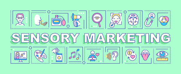 Poster - sensory marketing word concepts banner. impact customers with senses. infographics with linear icons