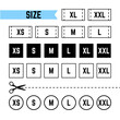 Clothing sizes labels. Symbols S, M, L, XL, XXL