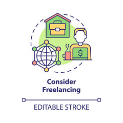 Fototapete - Consider freelancing concept icon. Making money online method abstract idea thin line illustration. Freelance business. Self-employed person. Vector isolated outline color drawing. Editable stroke