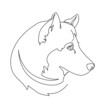 Husky dog head single continuous line hand drawing logo vector illustration. Monochrome mascot design