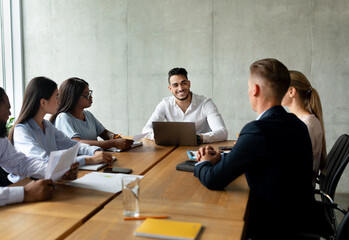 Aufkleber - Young Multiethnic Business Team Having Meeting In Office, Discussing New Project