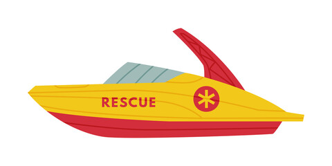 Sticker - Boat as Sea Rescue Equipment and Emergency Vehicle for Urgent Saving of Life Vector Illustration